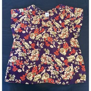 A La Mode Top CAbi 4169 V-neck Floral Boho Cottagecore Flutter Purple Red Sz M
